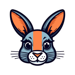 Rabbit face. Cartoon illustration of a rabbit face in flat design