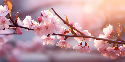 Obraz premium Cherry blossom branches basking in the warm sunlight