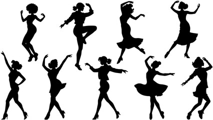 Stylish silhouettes vector set of dancing ladies