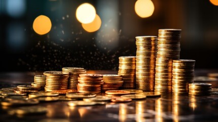 Money coin stack growing investment. Business Finance Save Money, target, aim, financial, currency, wealth, economy, saving, investment, growth, finance, insurance, inflation, generate by AI