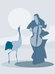 Woman Playing Cello with a Bird