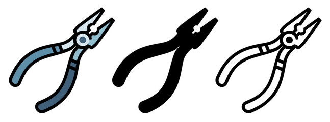 Pliers icons set. Image of pliers in various styles. Professional tool icon.