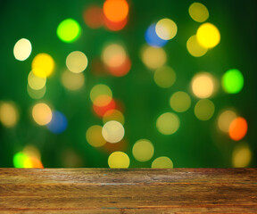 christmas template or background, with multicolored christmas lights and bokeh balls and empty...