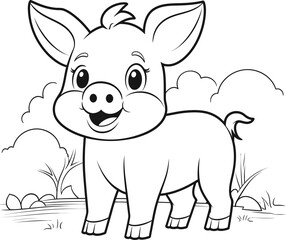 Pig animal vector image, coloring page