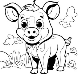 Pig animal vector image, coloring page