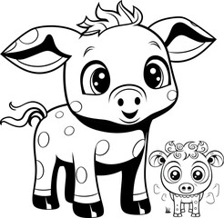 Pig animal vector image, coloring page