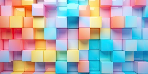 Intriguing and dynamic abstract composition featuring a vibrant array of colorful cubes or squares artfull