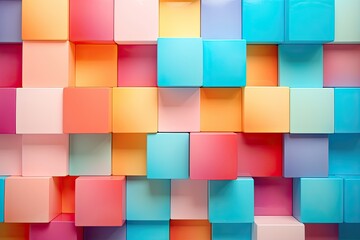 Intriguing and dynamic abstract composition featuring a vibrant array of colorful cubes or squares artfull