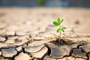 Blooming flower in dry soil under the bright sun