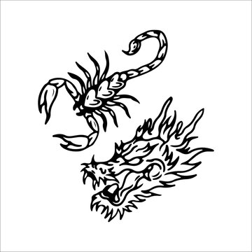 vector illustration of dragon and scorpion