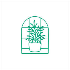 vector illustration of a window with a decorative tree in a pot