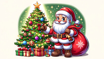 Fototapeta premium santa claus and christmas tree