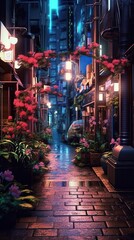 Naklejka premium night scene in asian city