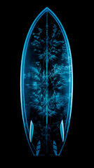 Transparência Azul: Raio X de Prancha de Surf em Fundo preto
