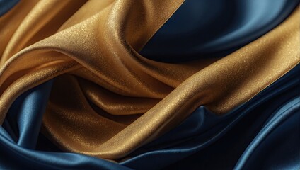 blue and gold luxury fabric wavy texture, abstract background, wallpaper design - obrazy, fototapety, plakaty