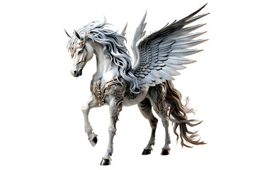 Unicorn warrior with wing on isolated with transparent concept