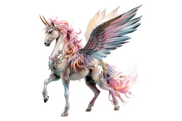 Rainbow unicorn warrior with wing on isolated with transparent concept