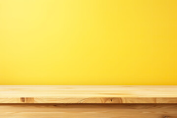 Naklejka premium Empty wooden table with yellow background