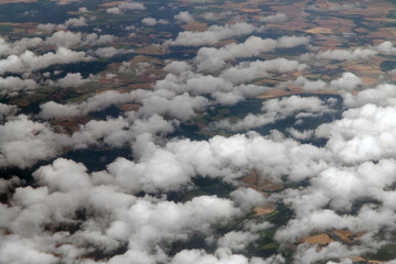 above the clouds, view above clouds from airplane window, flight, by airplane