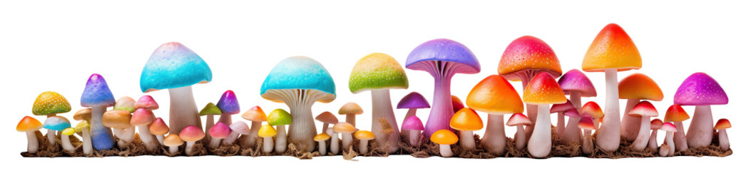 Multicolored hallucinogenic mushrooms, cut out - obrazy, fototapety, plakaty