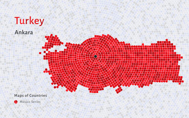 Turkey Map with a capital of Ankara Shown in a Mosaic brick Pattern