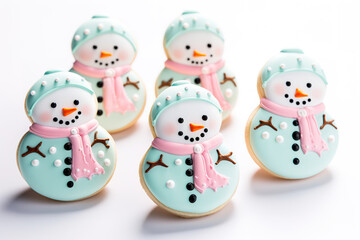 Cute Snowman Cookies on a White Background