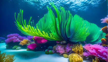 Fototapeta na wymiar underwater Coral reef and colored algae