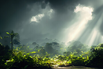 雲の間から差し込む陽射し　Sunlight streaming through the clouds