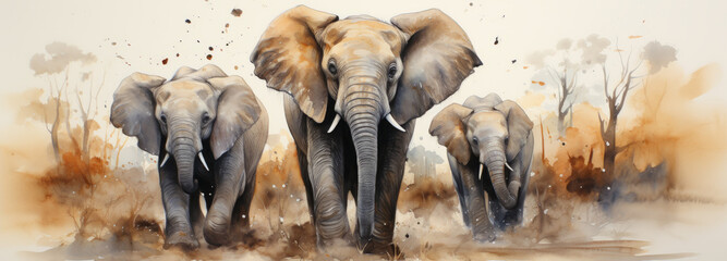watercolor elephants - obrazy, fototapety, plakaty