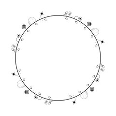 Abstract Black Simple Line Round Circle With Leaf Leaves Frame Flowers Doodle Outline Element Vector Design Style Sketch Isolated Illustration For Wedding And Banner