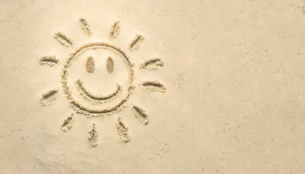 Laughing sun painted in the sand with room for textures
