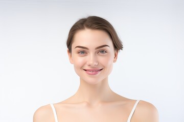 Portrait of a happy, confident, and healthy Caucasian woman with glowing skin and positivity. Generative AI