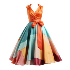 Colorful retro dress isolated on transparent background. Retro fashion style