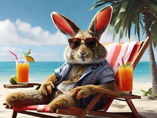 Bunny Holyday Time Spend on Sea Beach - AI Generated