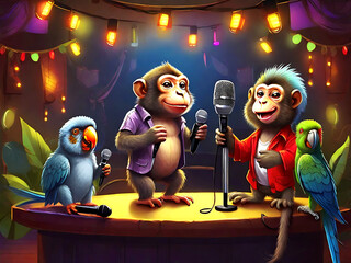 Karaoke Cacophony Monkey and Parrot Duet - AI Generated