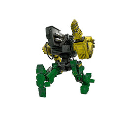 apocalyptic robot is running in white background