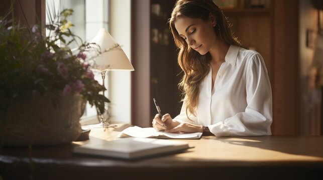 A beautiful woman entrepreneur writing notes