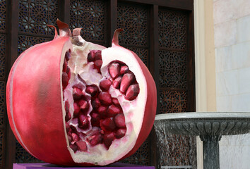 Pomegranate sculpture near Pavilion 14 of the Azerbaijan World Trade Center, VDNKh, Moscow