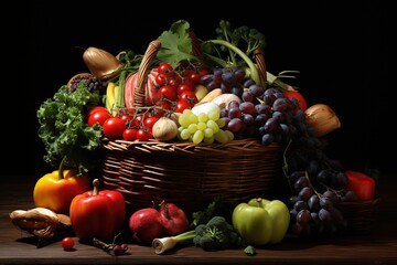 Basket with vegetables and fruits