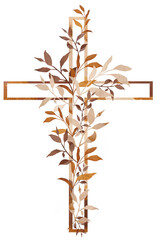 Graphic Easter Cross Clipart, Greenery Arrangements, Baptism Crosses DIY Invitation, leaves branch wedding clipart, Golden frame and foliage, Holy Spirit, Religious