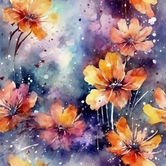 watercolor with flowers, grunge, intense, stylized, detailed, contemporary art