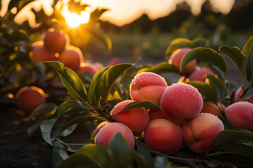 peach orchard during harvest season.jpg, peach orchard during harvest season - obrazy, fototapety, plakaty