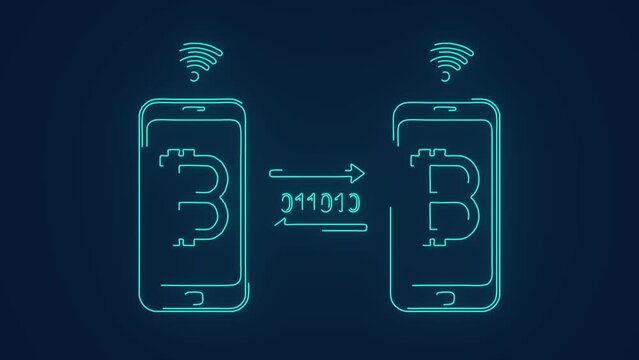 Bitcoin cryptocurrency transfer from peer to peer wallet transfer method fintech technology animation