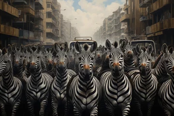 Foto op Canvas Title: Zebras on the Road Zebra Crossing depicting Road Safety Car Accident City Urban Traffic   © Vibes 16:9