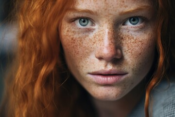 Young Woman with Freckles over Face Concept of Ugly Beauty