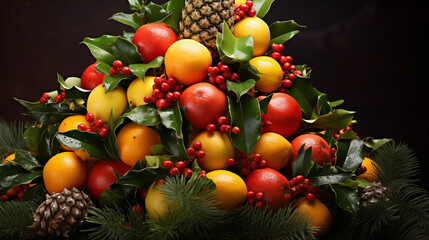 christmas tree branches and leave with fruits