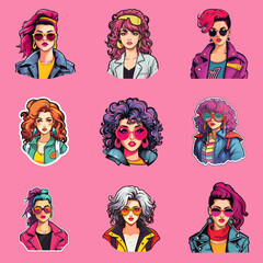 Stickers for women1980s fashion character