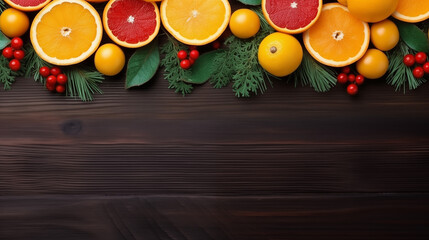 fruits and vegetables on wooden background - obrazy, fototapety, plakaty
