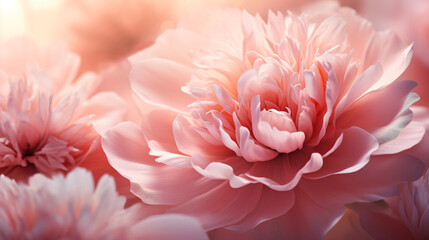 Pink peony flowers in a close-up view create a dreamy and romantic ambiance. - obrazy, fototapety, plakaty