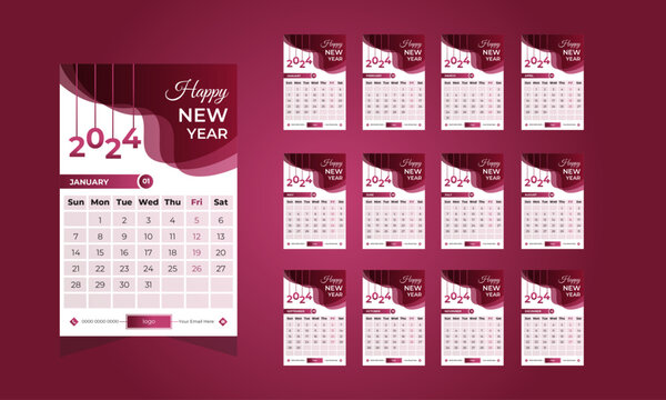 vector 2024 monthly schedule wall  calendar template a printable design.